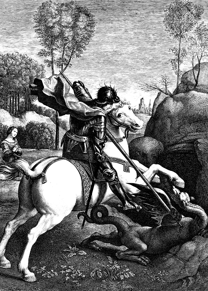 Saint George Slaying the Dragon Engraving