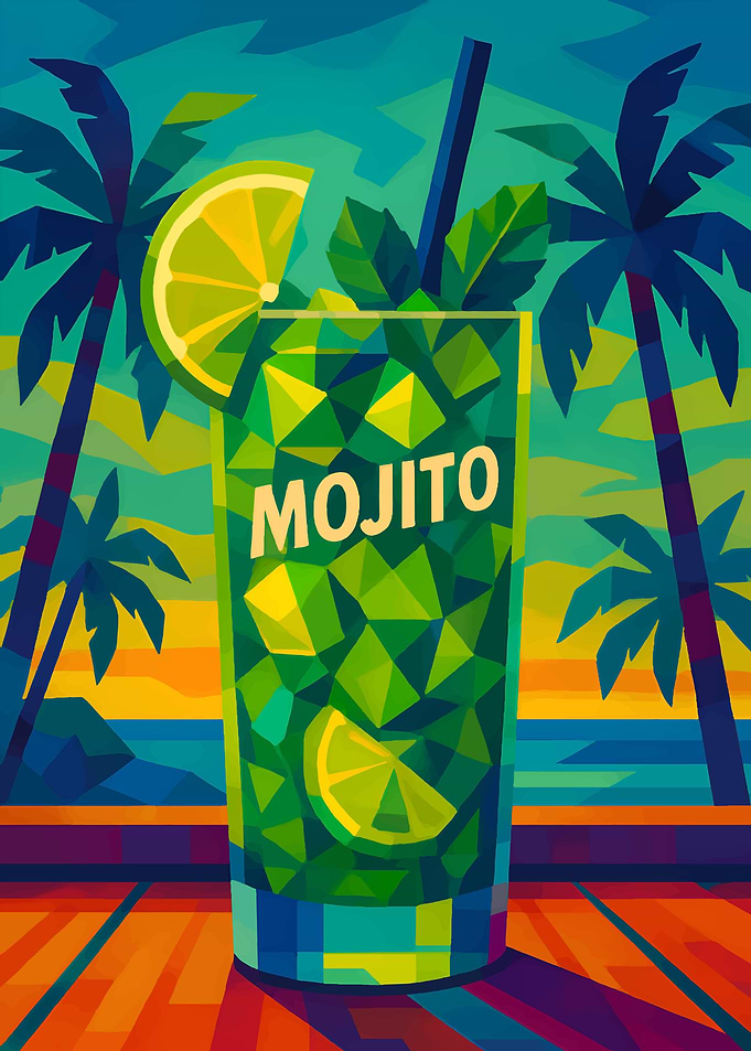 Geometric Mojito Cocktail Illustration