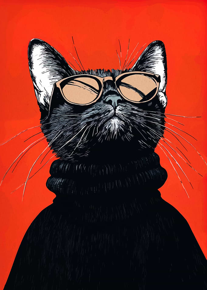 Cool Cat with Sunglasses and Turtleneck