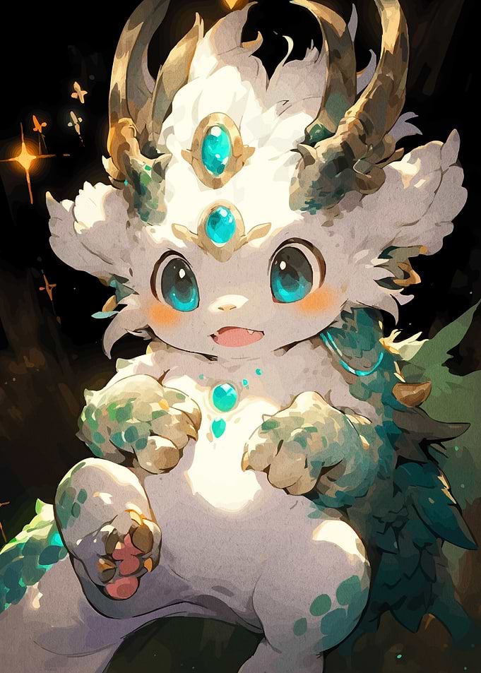 Cute Dragon Character Turquoise Gems