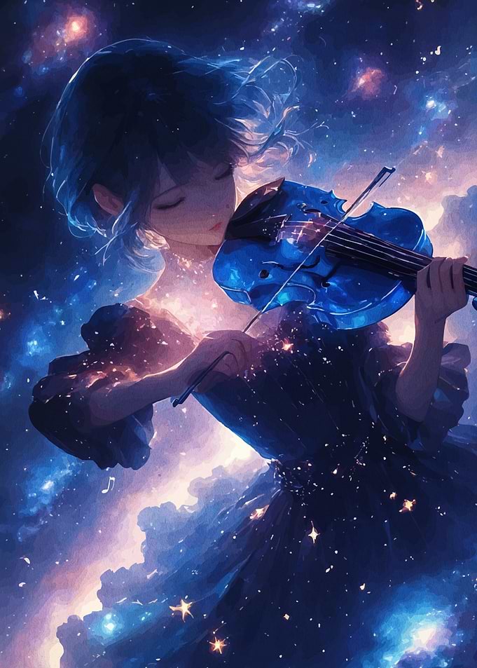 Celestial Violinist in Starry Night