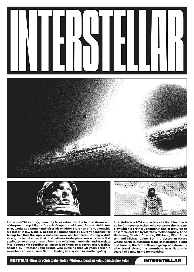 Interstellar Movie Poster Black and White