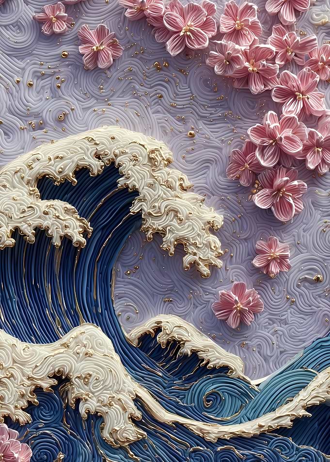 Great Wave with Cherry Blossoms