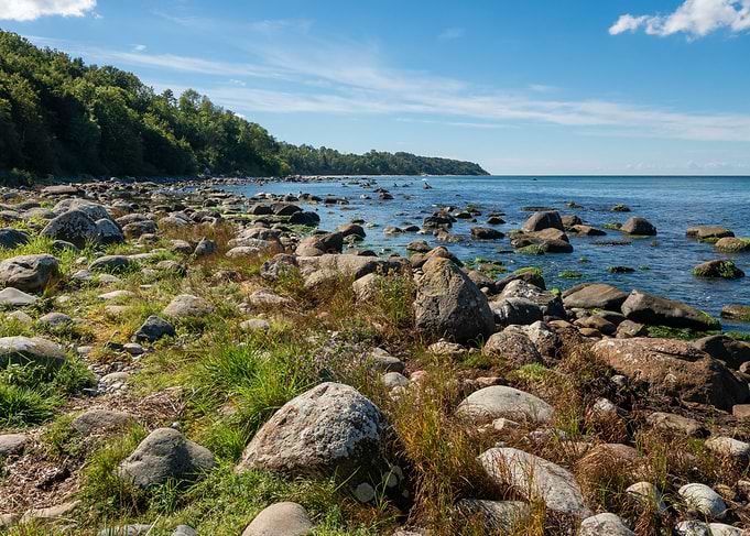 Baltic Sea Shore with Massive Boulders on Ruegen Island