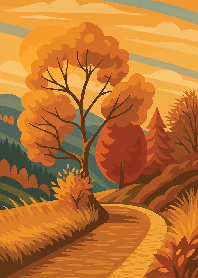 Autumn Landscape with Winding Road