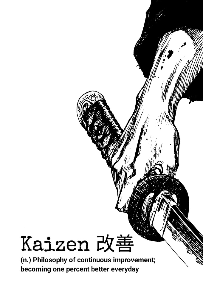 Kaizen Philosophy Sword Black and White