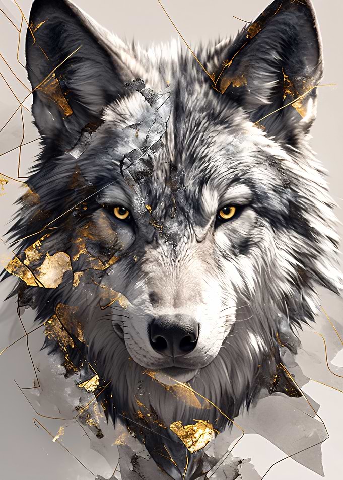 Wolf Portrait with Gold Accents