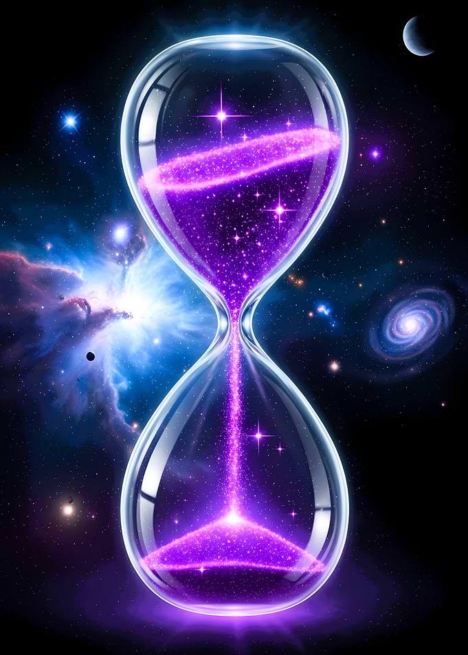 Hourglass filled with cosmic stardust