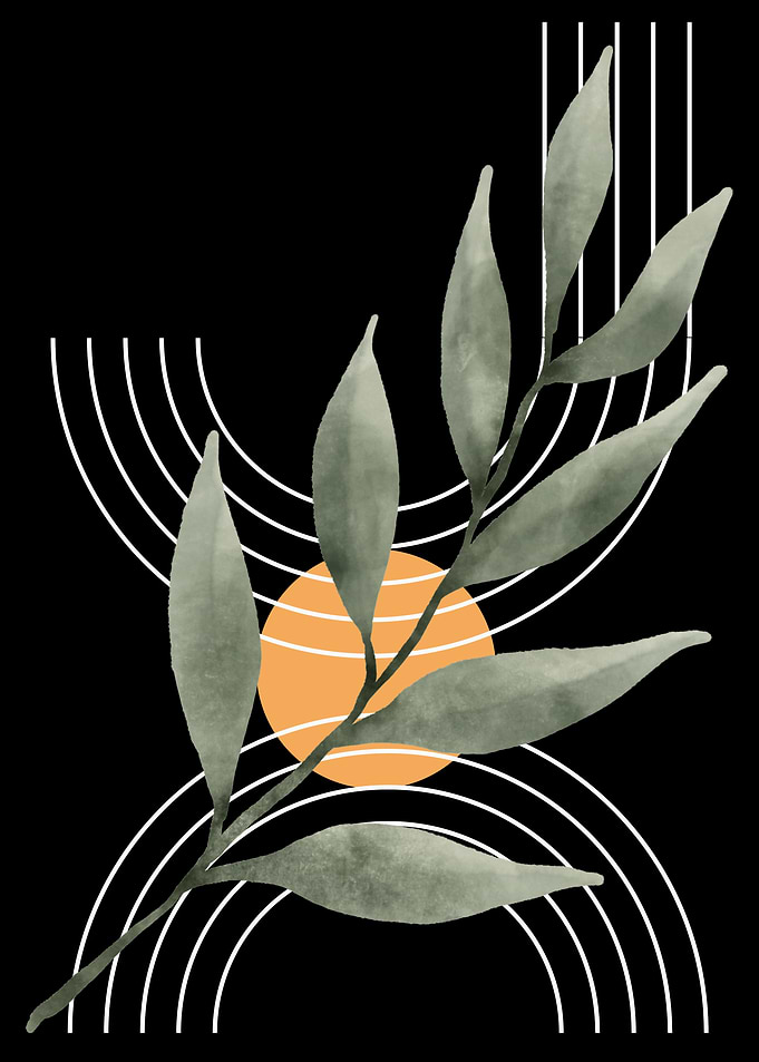 Minimalist Leaf and Geometric Shapes Art