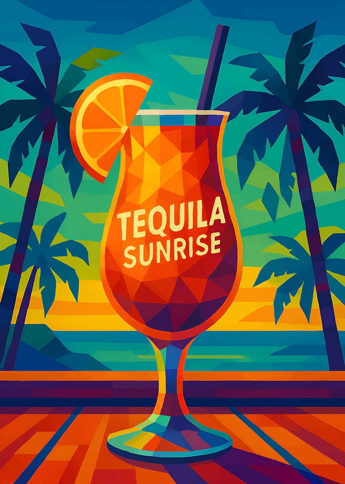 Tequila Sunrise Cocktail Geometric Art