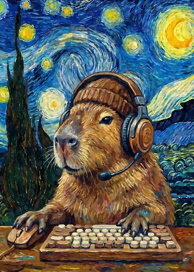 Capybara Gamer Starry Night