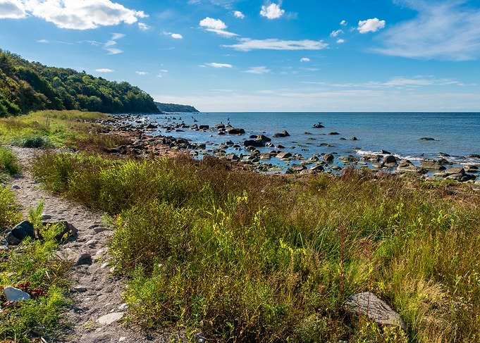 Baltic Sea Shore with Massive Boulders on Ruegen Island Summer