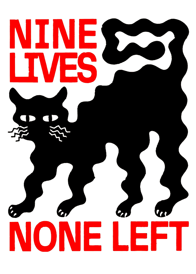 Nine Lives None Left Cat Art