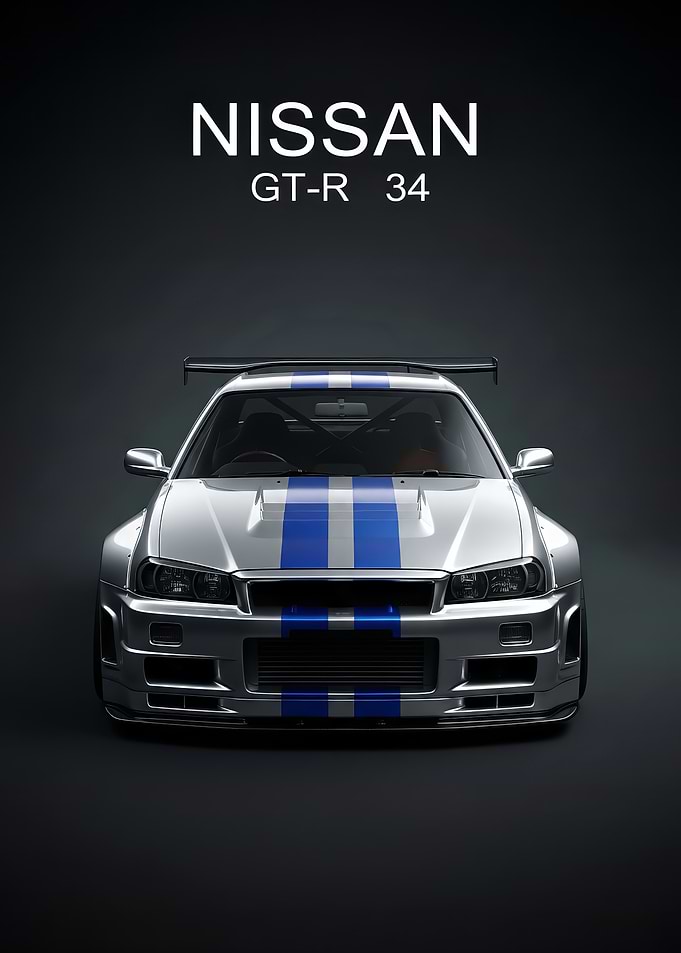 Nissan GT-R 34 Silver and Blue poster