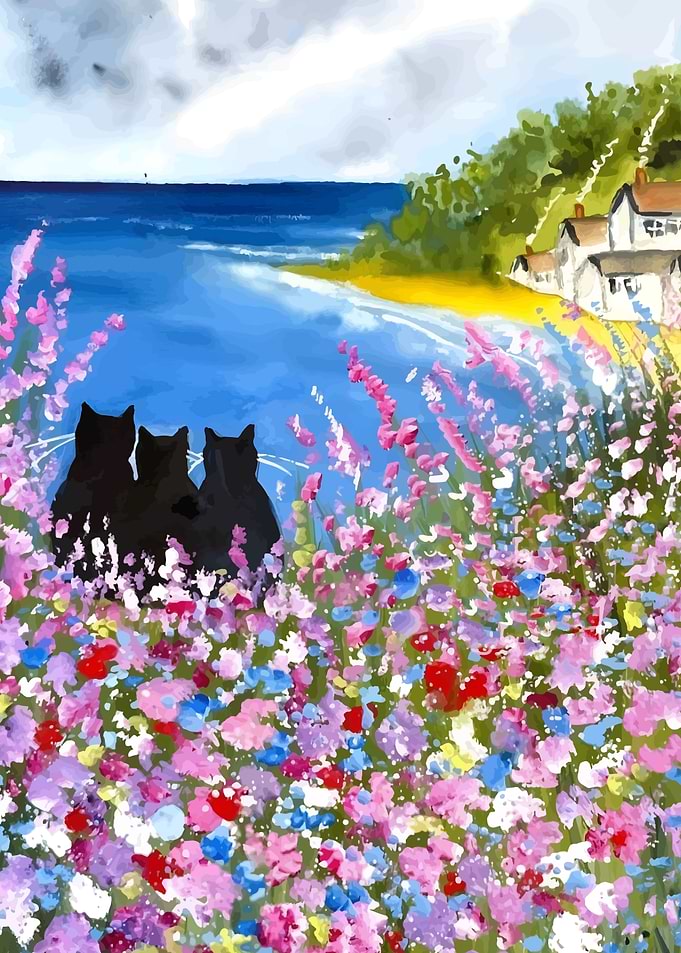 Cats by the Sea Painting
