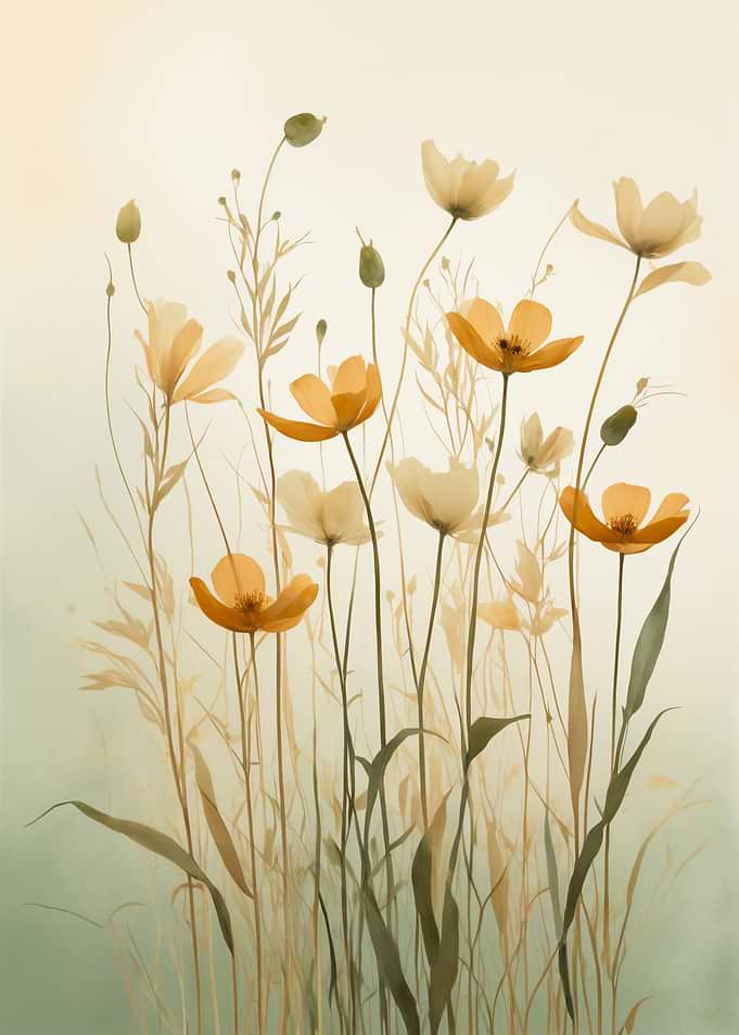 Watercolor Poppies and Grasses