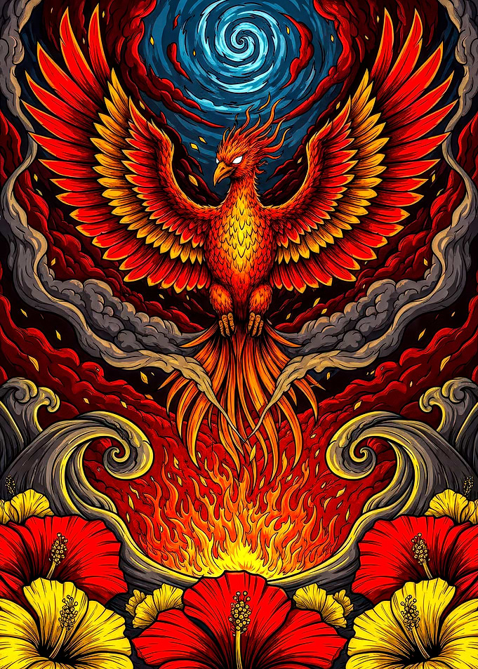 Fiery Phoenix Rising Illustration