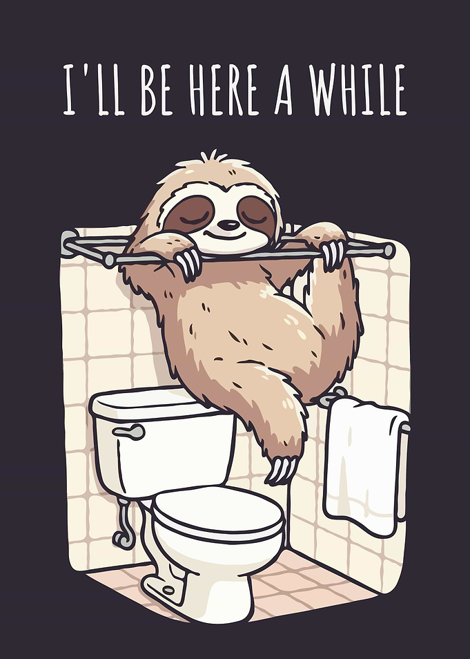 Sloth in Bathroom: I'll Be Here