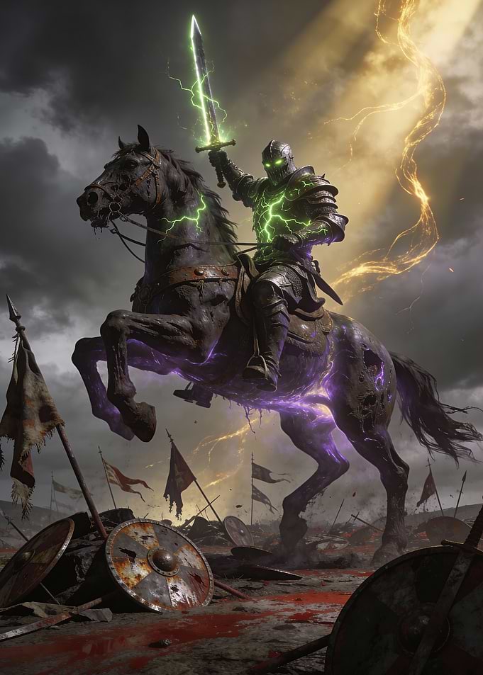 Knight on Horseback with Glowing Sword