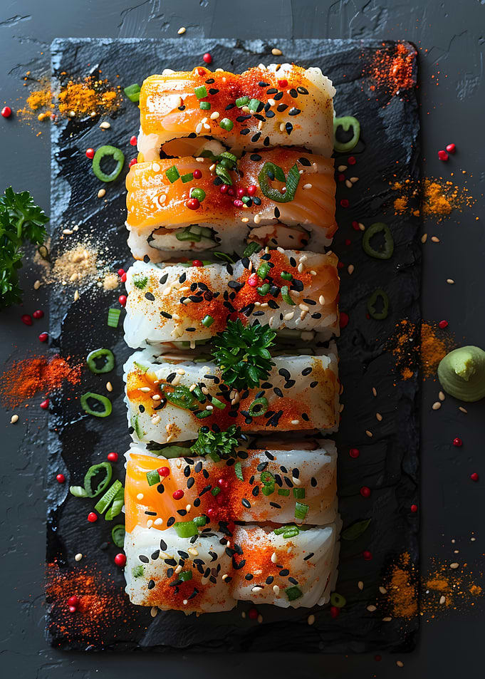 Sushi Rolls on Slate Plate