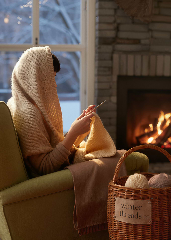 Cozy Winter Knitting by the Fireplace