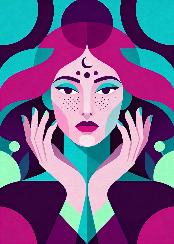 Geometric Woman with Moon Symbol