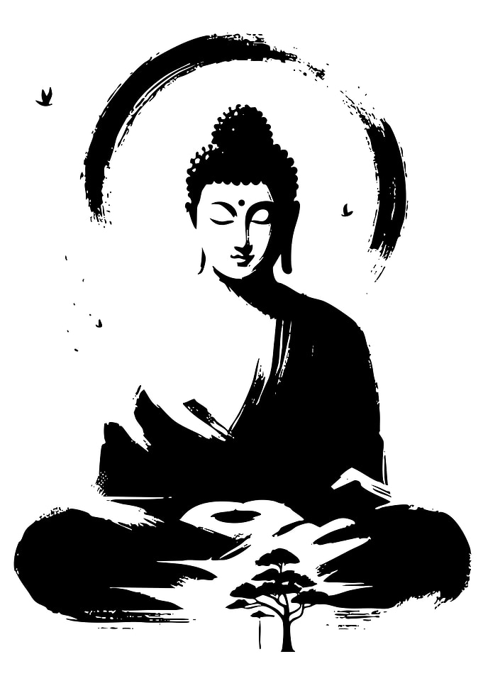 Buddha Meditation Black and White Art