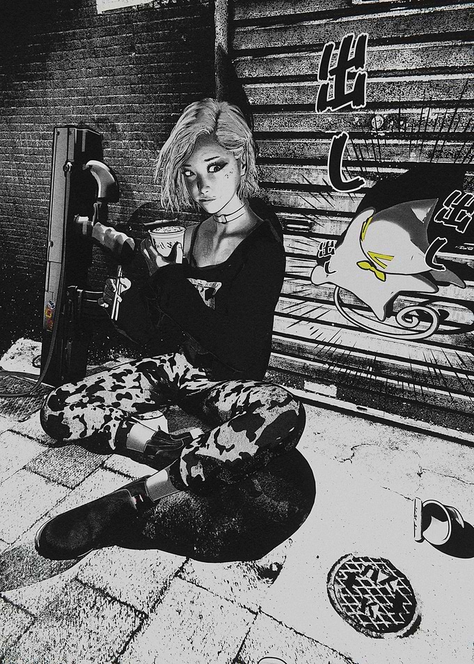 Urban Manga Girl with Coffee