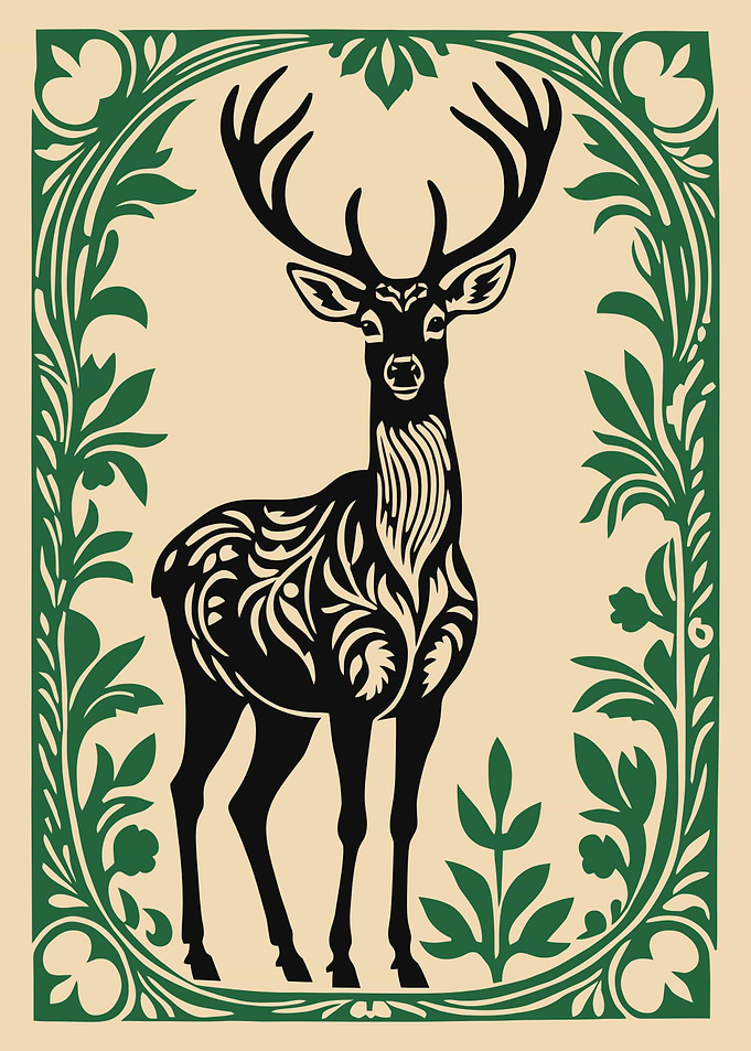 Elegant Deer with Floral Frame