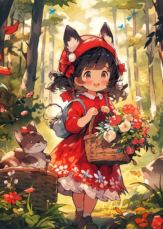 Anime Girl with Wolf Ears in Forest