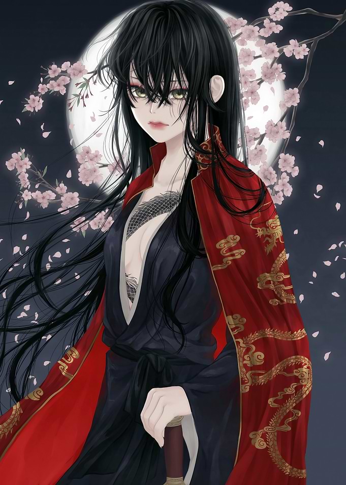 Anime Woman with Dragon Tattoo