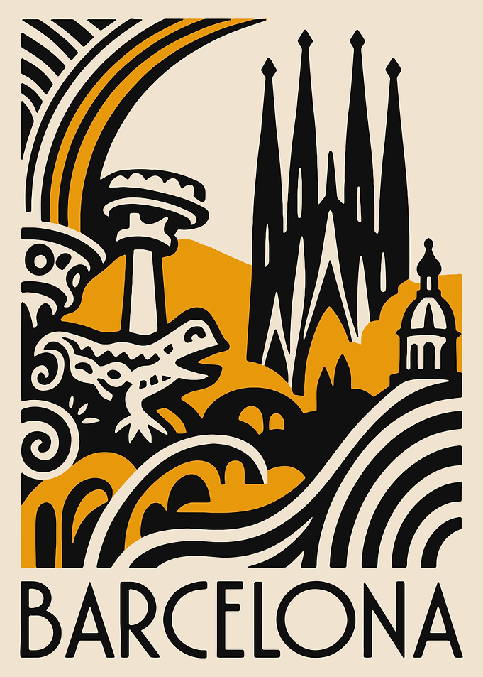 Barcelona Travel Poster Art Deco Style