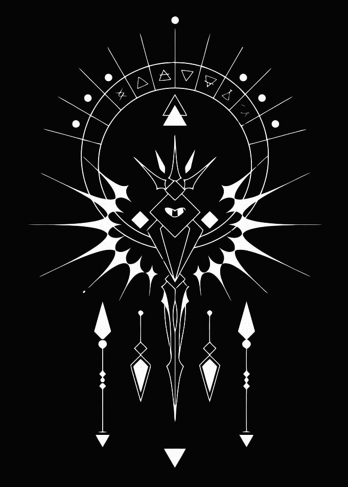 Hollow Knight Abstract Geometric Symbol in Black and White