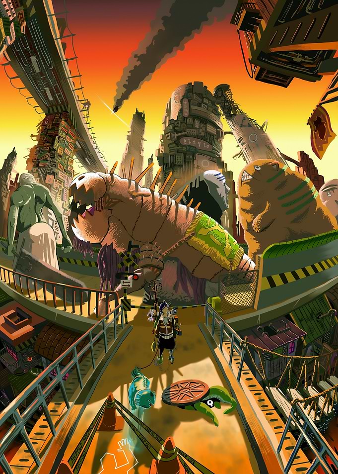 Post-Apocalyptic Cityscape with Monsters