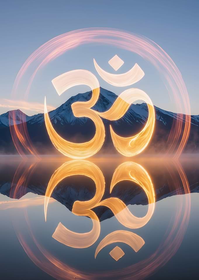 Om Symbol Reflection Mountain Lake