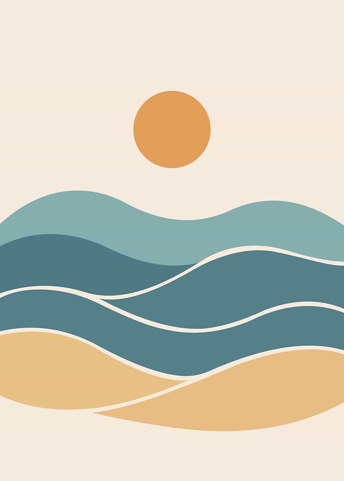Minimalist Beach Landscape with Sun