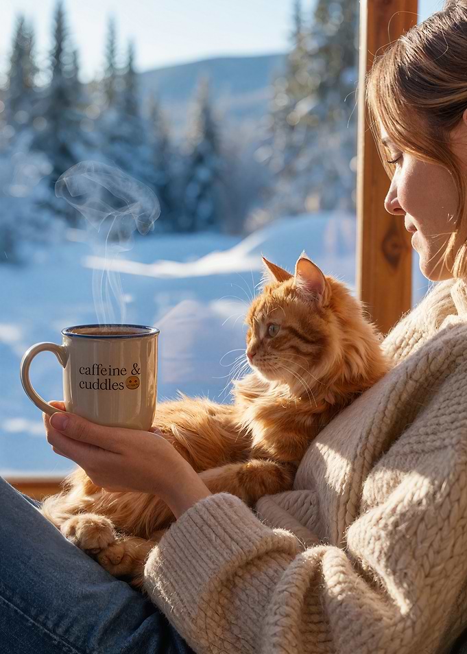 Cozy Winter Scene with Cat and Coffee