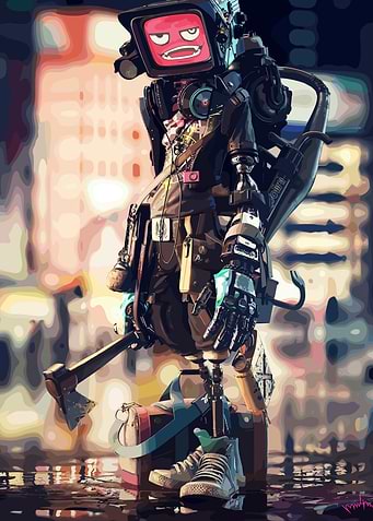 Cyberpunk Robot with TV Head