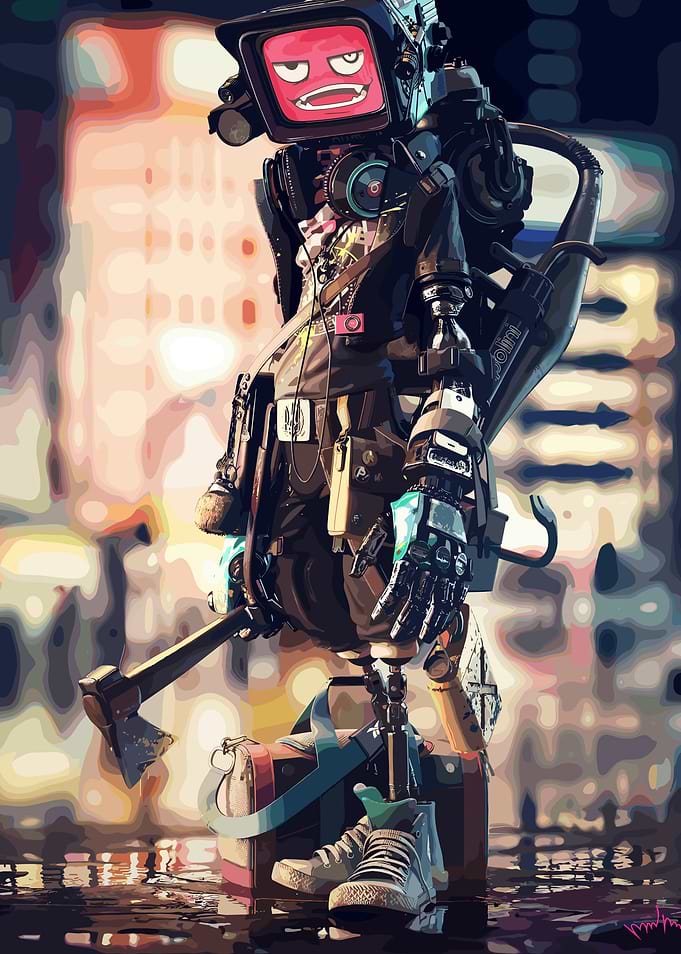 Cyberpunk Robot with TV Head