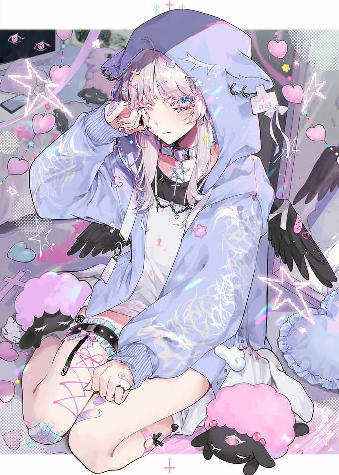 Pastel Goth Anime Girl Illustration