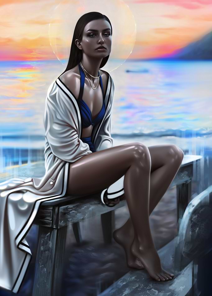 Woman in Swimsuit at Sunset