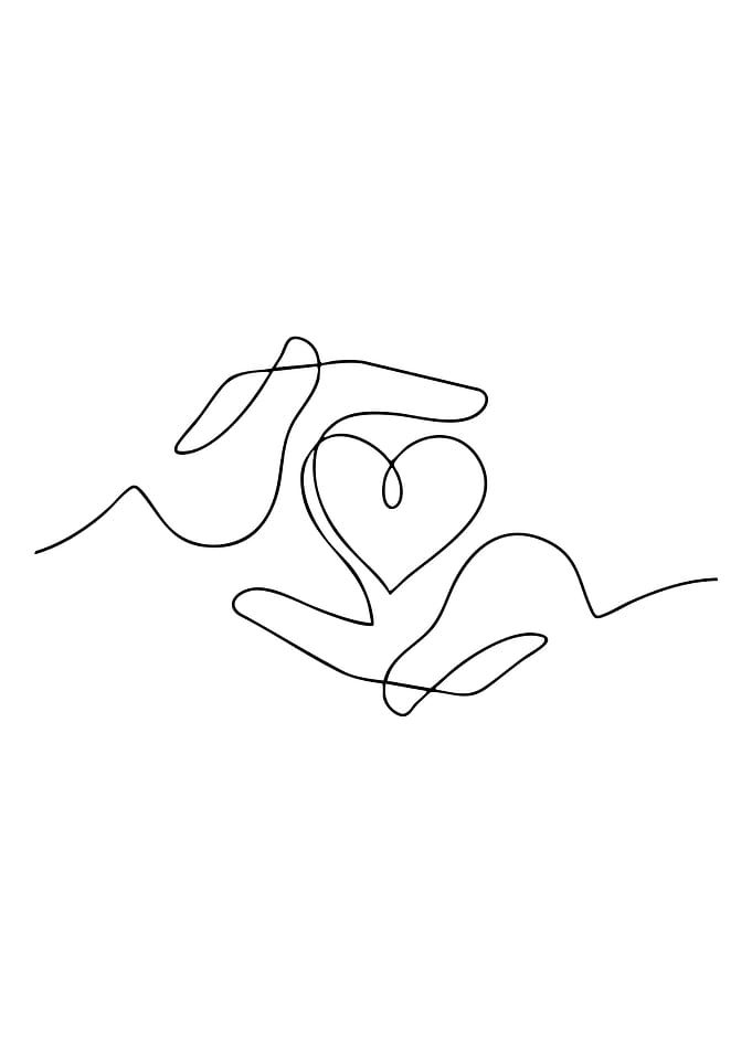 Hands Holding Heart Line Art