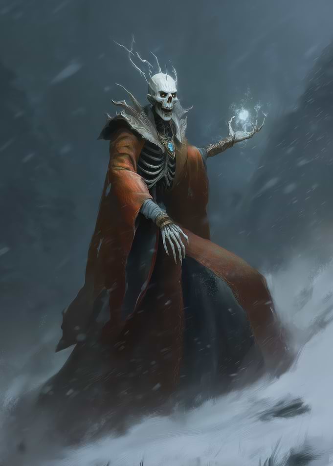 Skeleton Wizard in Snowy Landscape