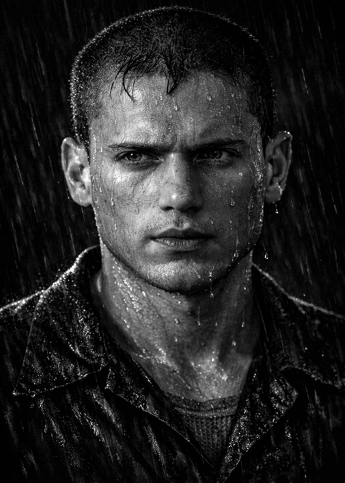 Wentworth Miller in the rain