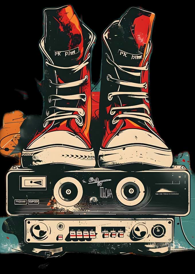 Sneakers on Vintage Audio Equipment