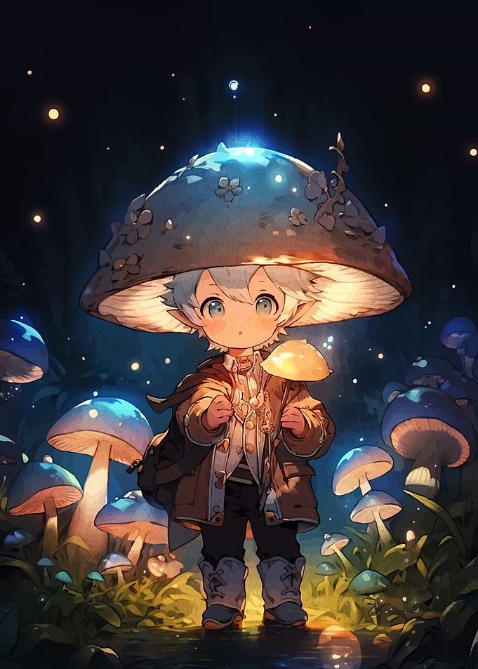 Mushroom Boy in Enchanted Forest