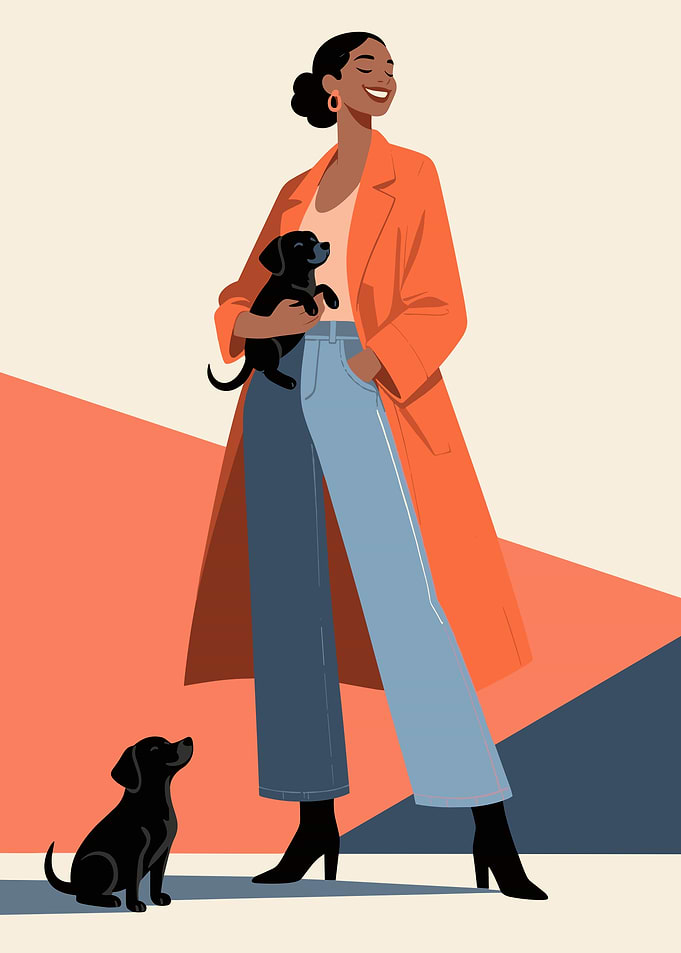 Woman with Puppies Illustration