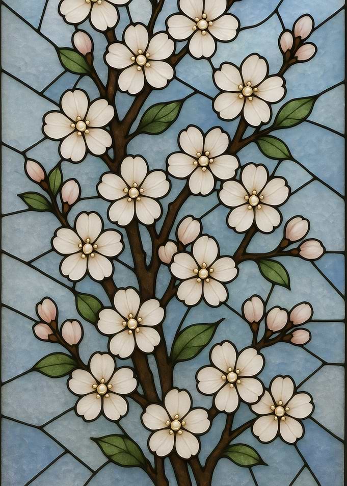 Cherry Blossoms Stained Glass Style Art