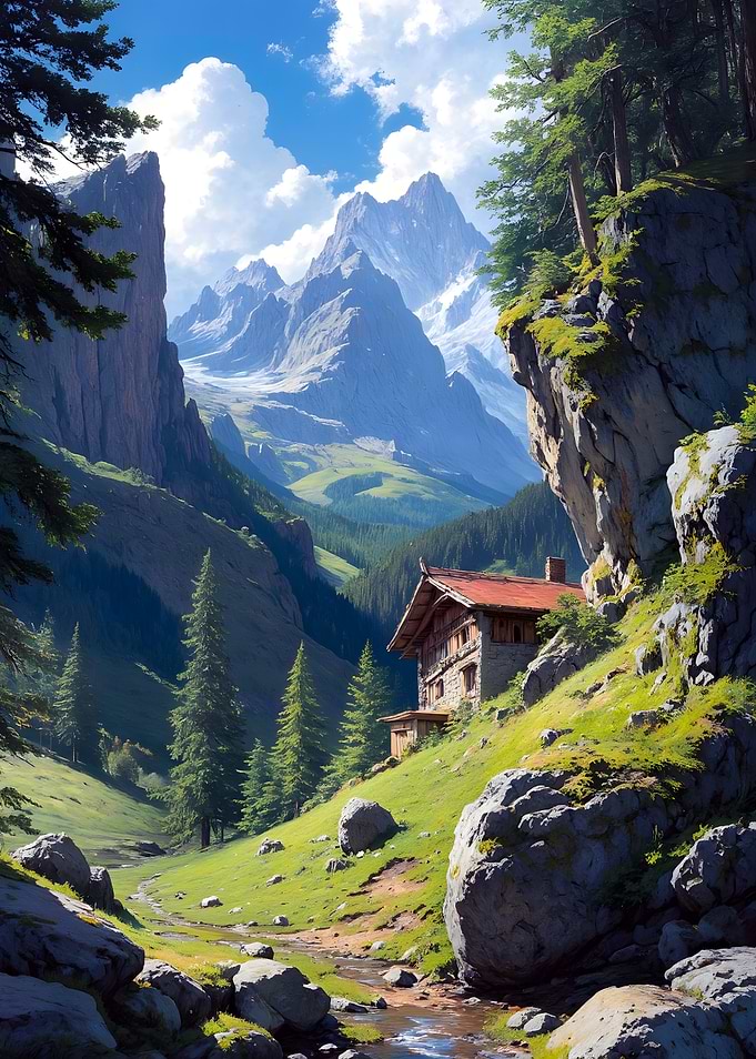 Mountain Chalet Landscape