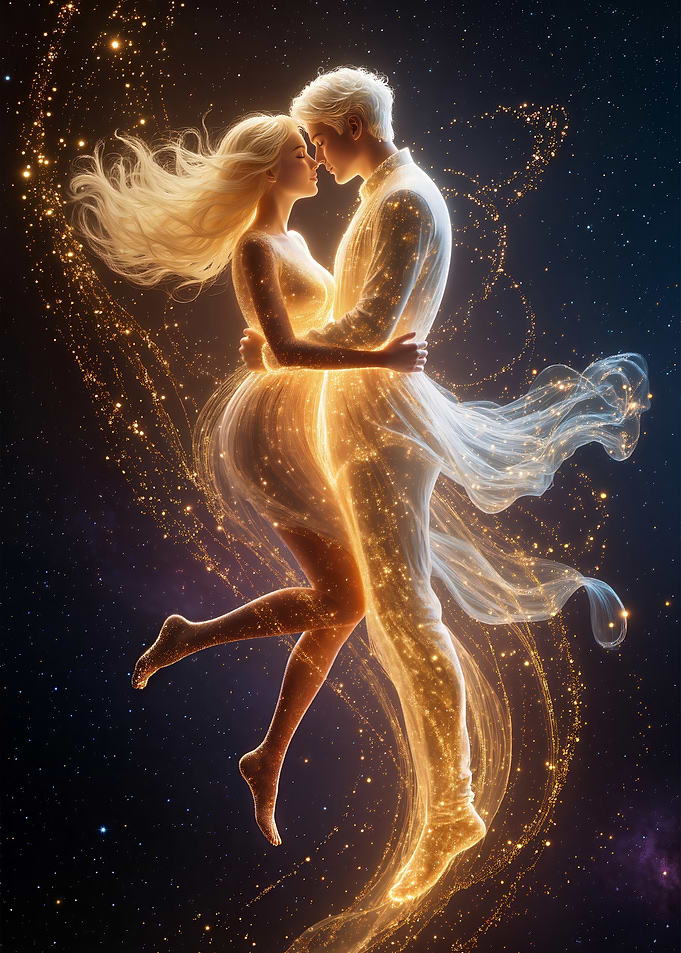 Celestial Embrace: Couple in Stardust